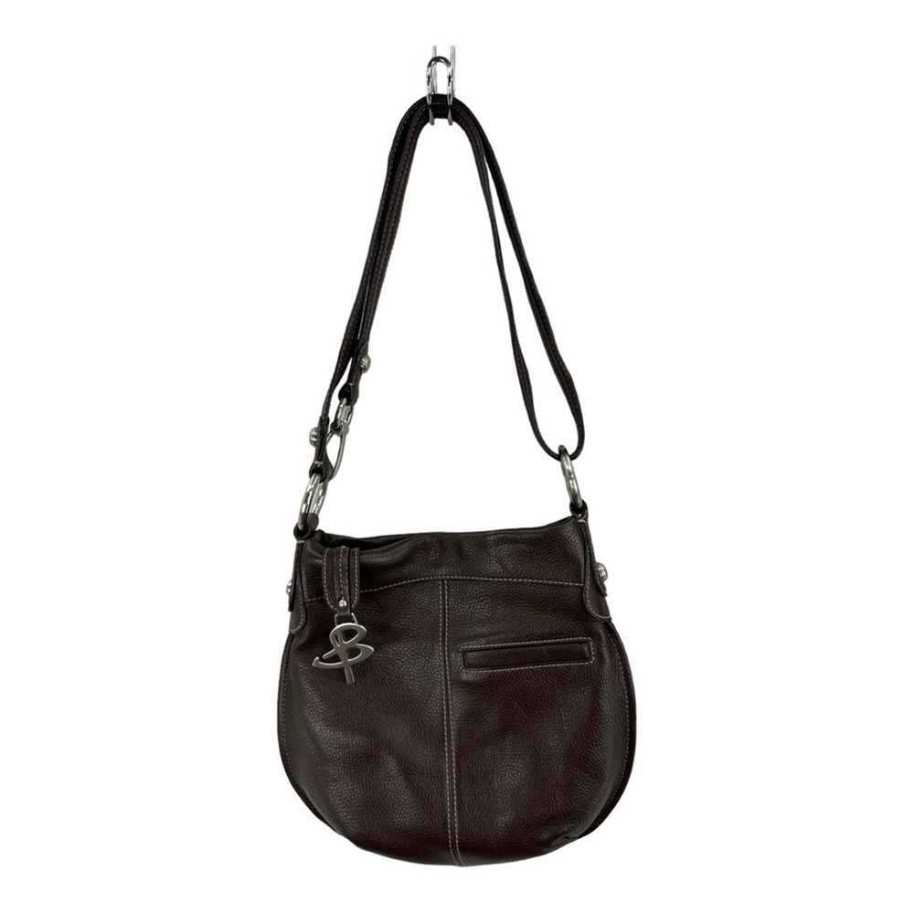 B. Makowsky Womens Crossbody Bag Brown Leather Satchel‎ Key Fob Buckle M